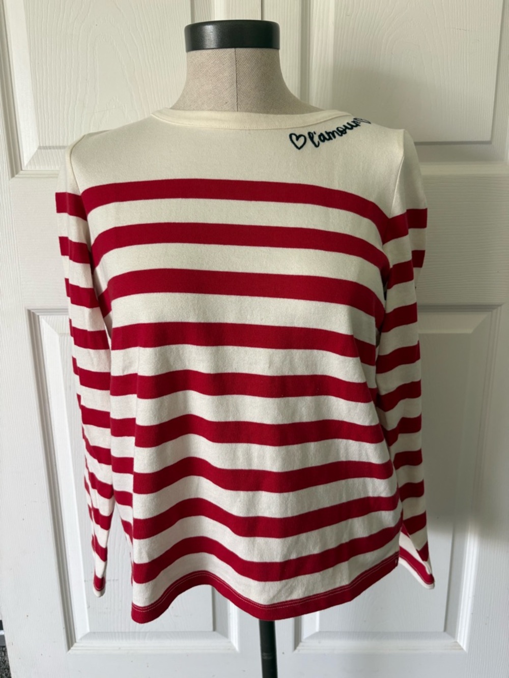 Talbots “L'amour” Cream and Red Striped Knit Top